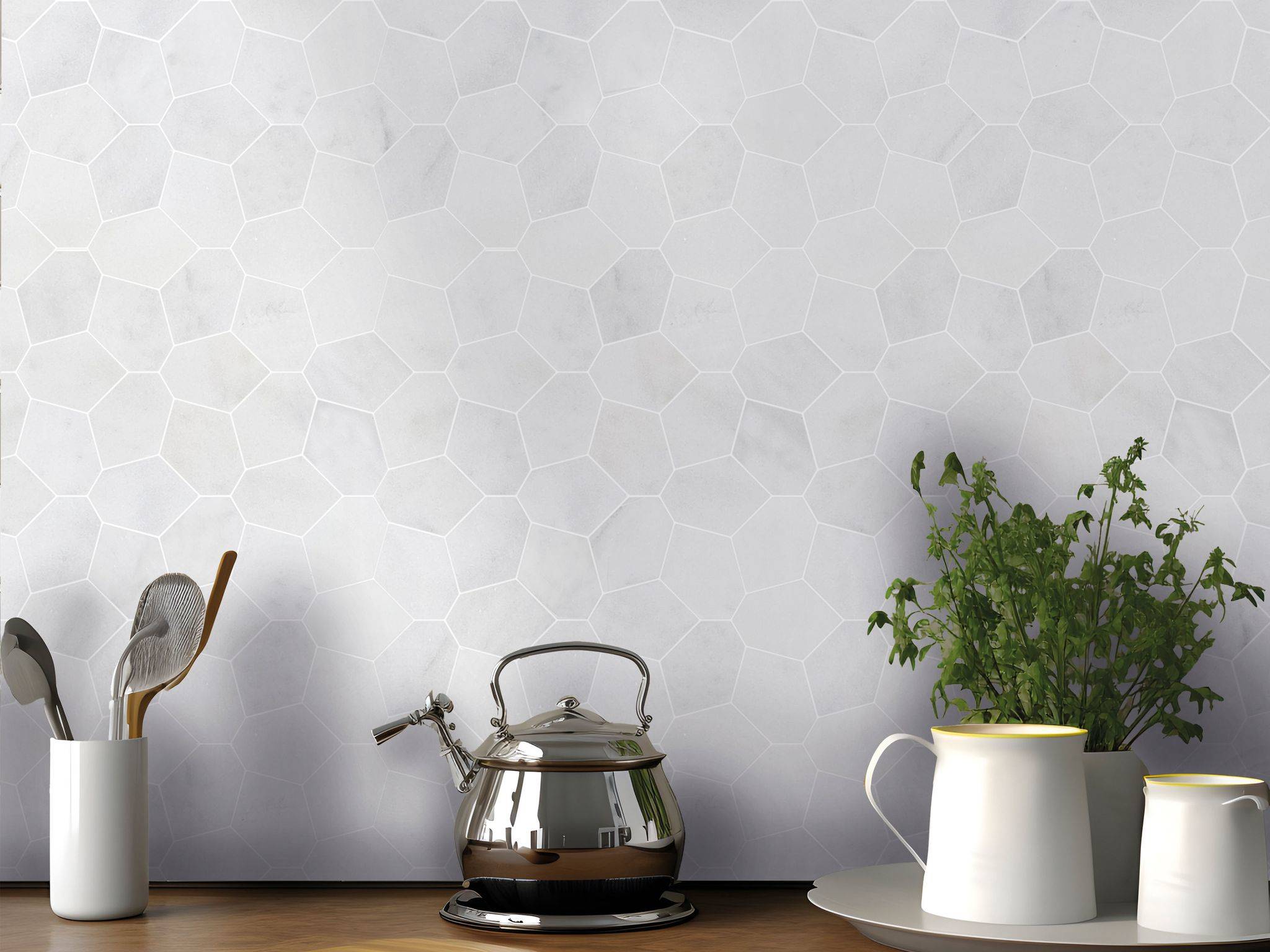 Irregular Hexagon White Grey Marble  | Tile and Stone Center