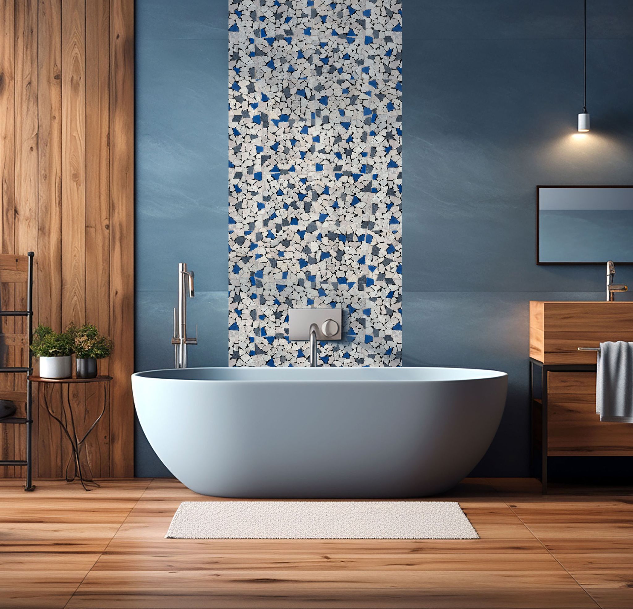 Mini Opus Beige Grey Marble Mix & Blue Glass | Tile and Stone Center