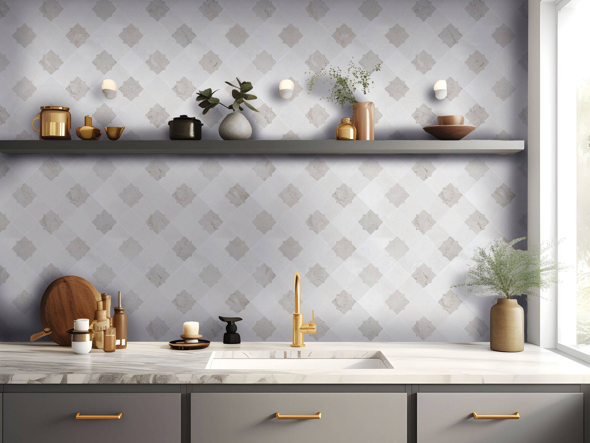 Star & Square White & Beige Mix Marble | Tile and Stone Center